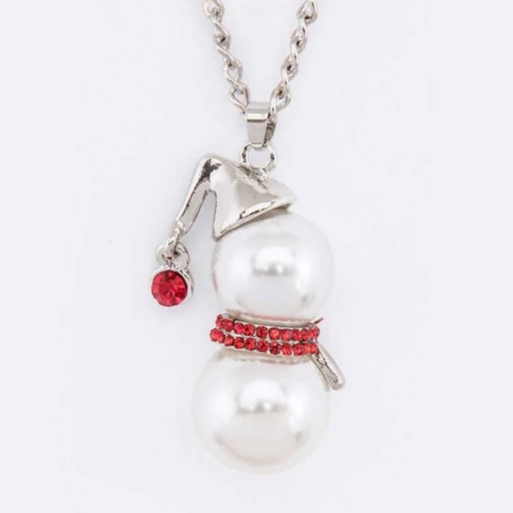 Snowman Necklace Silver Tone with Red Crystals - Picture 1 of 6